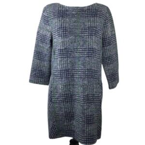Mango 73% Wool Sweater dress with pockets 3/4 sleeve plaid academia